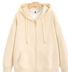 DYEWAVE custom zip-up hoodie in Cream Apricot on a hanger