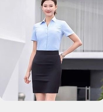 DYEWAVE Women's Dress Shirt - Light Blue, Short Sleeve with custom logo